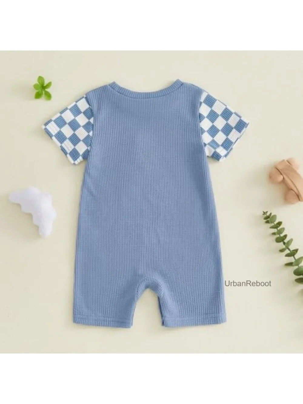 Baby Romper Summer Short Sleeve Plaid Print Jumpsuit Cotton Blend